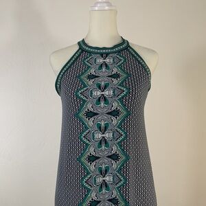 Max Studio Navy/Teal/Green Geometric/Floral Print High Neck Halter Maxi Dress